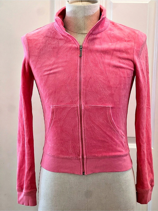 Juicy Couture Jackets & Blazers - Juicy Couture Velour Rhinestone Logo Zip Hoodie Pink Medium